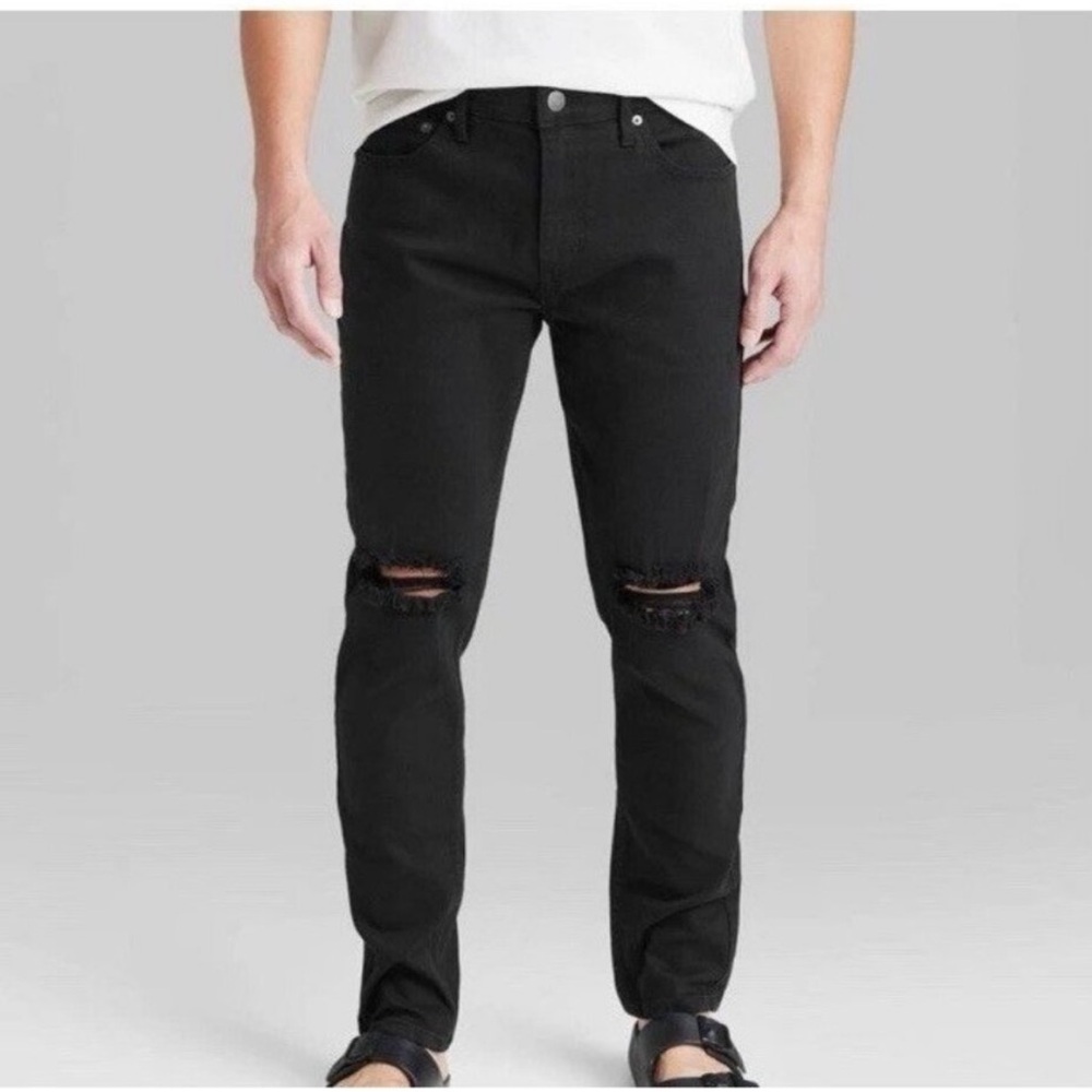 💥3/$50 NWT Original Use Men’s Slim Taper Black Jeans | Ripped Knees | 32 x 34